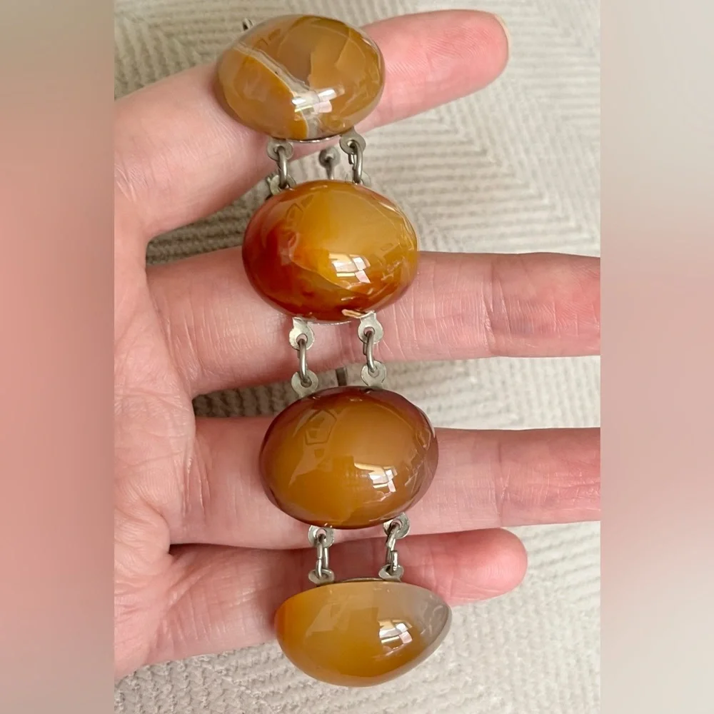 Vintage Large Chunky Carnelian Agate Link Bracelet - Picture 16 of 16
